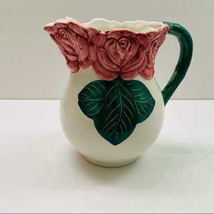 Vintage Bassano Ceramic Pitcher hand painted Rose